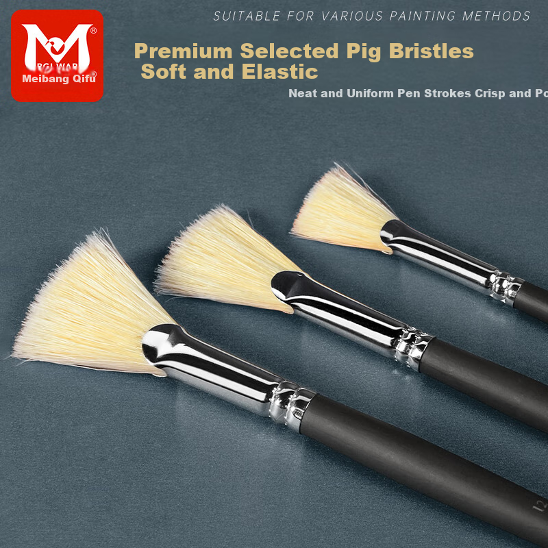 BGI-WAPM Fan-Shaped Brush Set with Pig Bristle, Fish Tail Watercolor, Pastel, Color, Fan-Shaped Oil Painting Brush, Paint Brush, Acrylic Paint Brush, Professional Complete Set for Art Exams And Art Students, Specialized Drawing Brushes 4#