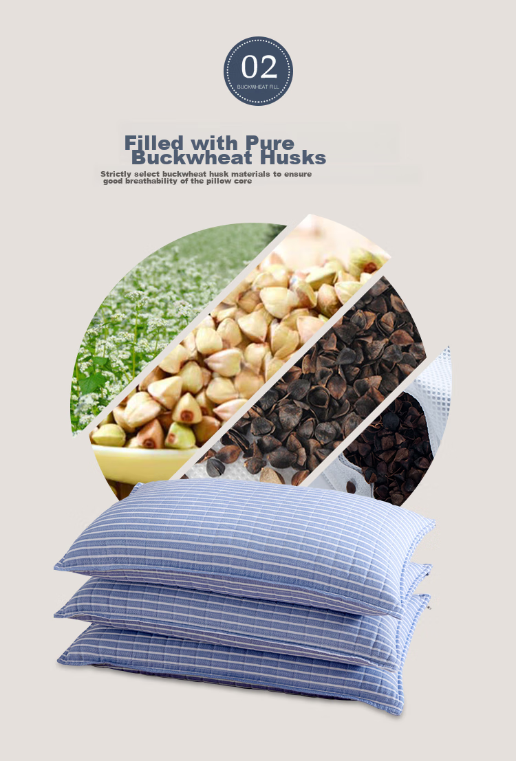 YALU & FREEDOM Pure Cotton Buckwheat Pillow, 100% All Buckwheat Hull Pillow Core, Adult Sleeping Cervical Spine Protection Pillow, 5 Jin (2.5 Kg), 46x72 Cm, Blue Patter 4