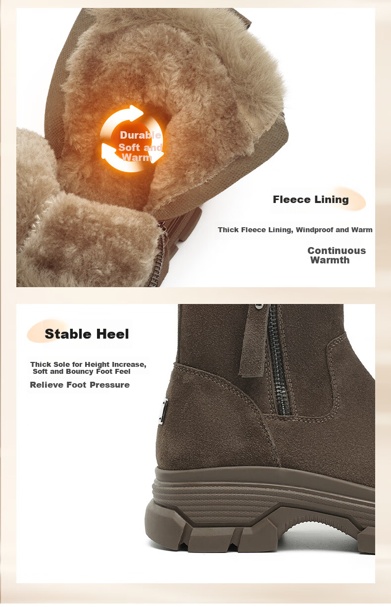 DAPHNE Women's Snow Boots, Winter Fleece-Lined Thick Warm Ankle Boots, Northeast Cotton Shoes, 4023608085, Brown, Size 39 13