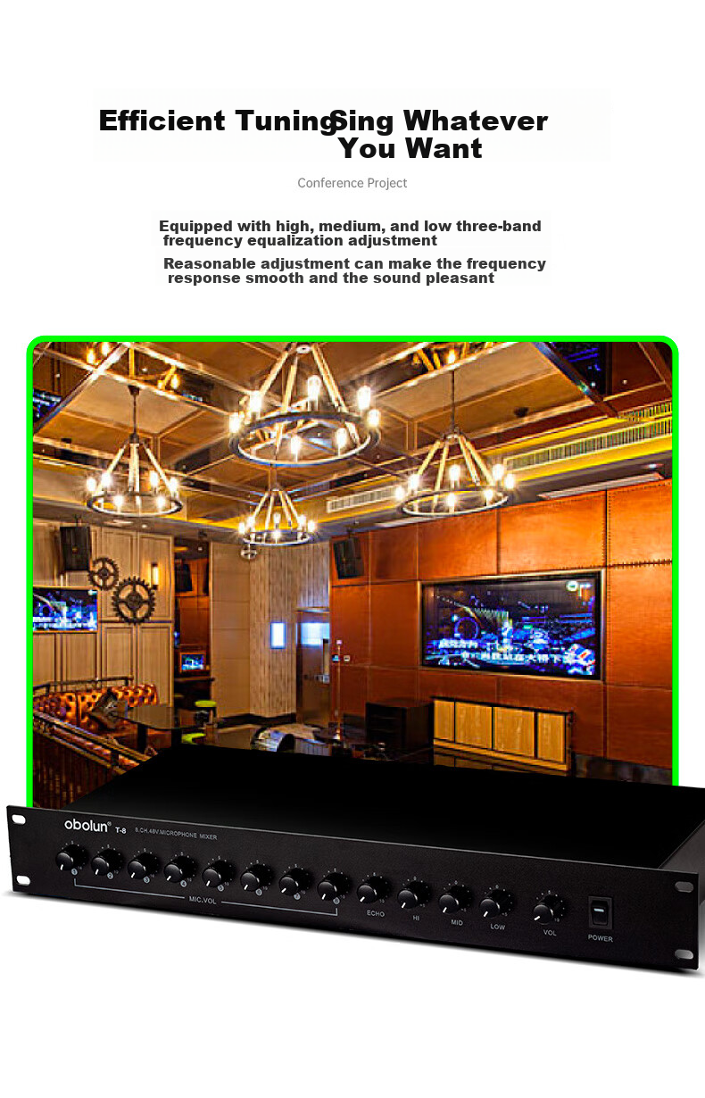Oulaisheng (Obolun) T-8 Professional 8-Channel Mixer + 48V Phantom Power Microphone Preamp 7