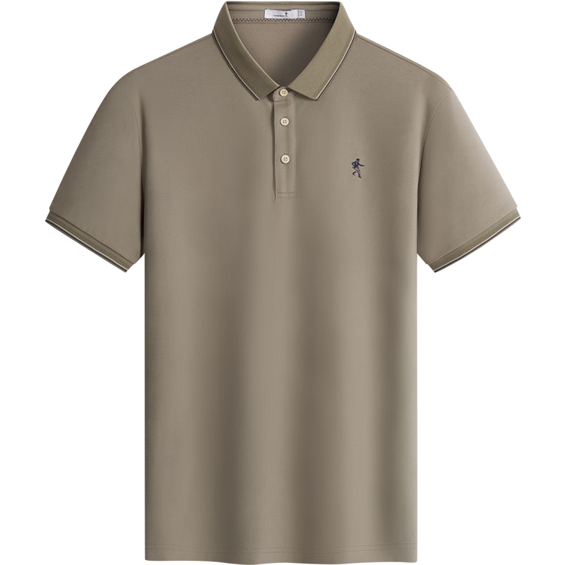 DANCING WOLVES [7A Antibacterial 2A Anti-Mite] Summer Cool Non-Shrinking Collar Men's Short-Sleeve POLO, 701 Khaki, L(175)