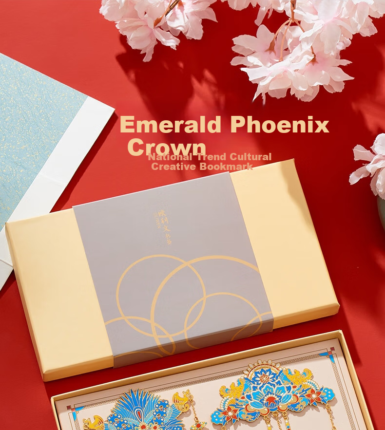 Ouliwen Chinese-Style Metal Phoenix Crown Bookmark, High-Quality Cultural And Creative Gift Box, Creative 3D Beijing Souvenir Gift Box Set, Phoenix Crown And Hairpin Two-Piece Set 1