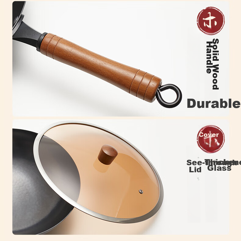Jitiechui Iron Wok Pan, Non-Stick Cooking Pan, Hand-Forged, No Coating, Traditional Cast Iron Pan for Gas Stove, 32cm 21