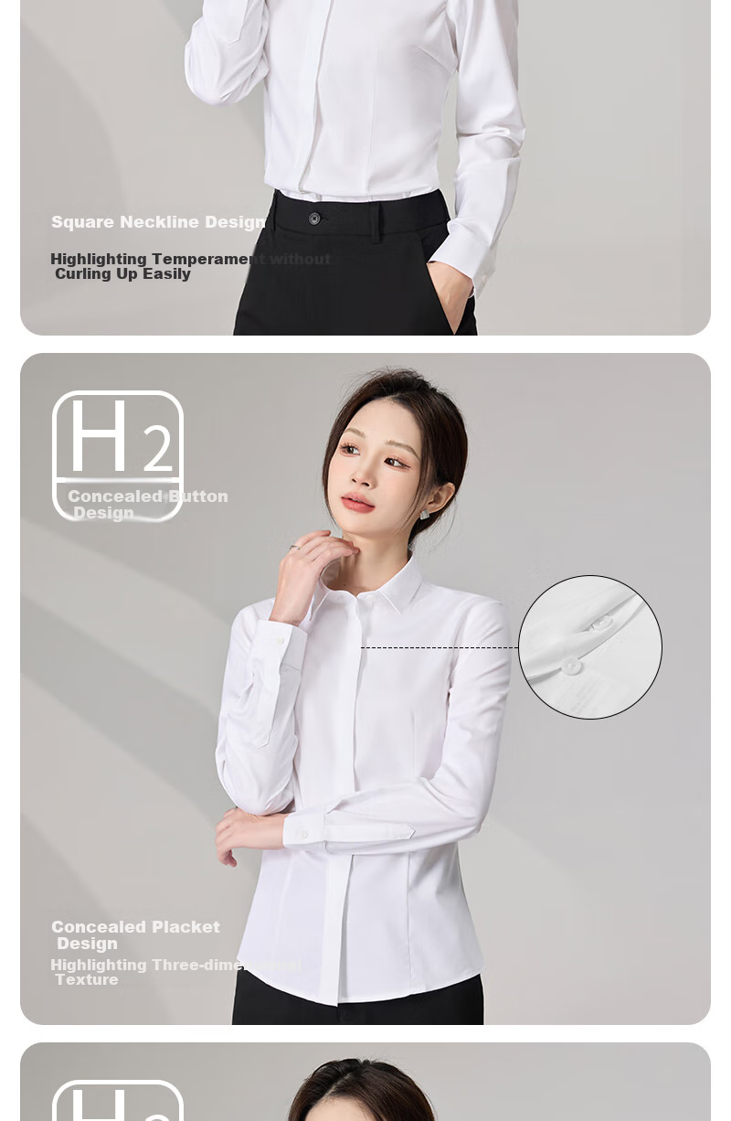 Ziyouxi White Blouse for Women, Spring And Autumn Formal Short-Sleeve Shirt for Interviews And Commuting, French-Style Square Collar Long-Sleeve Top 5