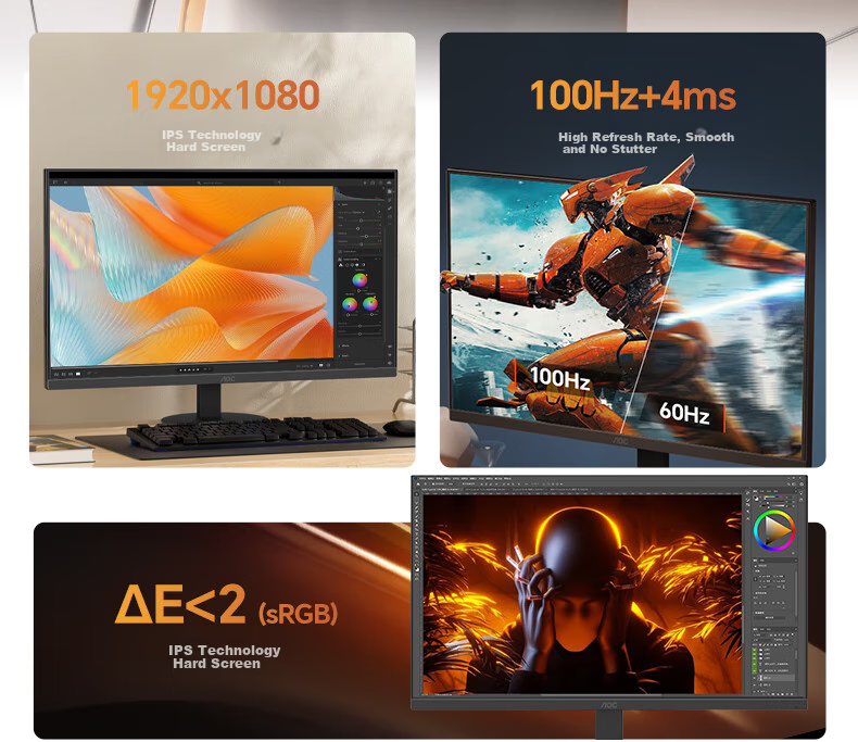 AOC Monitor, 27-Inch IPS Computer Display Screen, Height Adjustable And Rotatable, Office Study Eye Protection Low Blue Light, Desktop Expansion Laptop External Display Screen 27P10Q 2