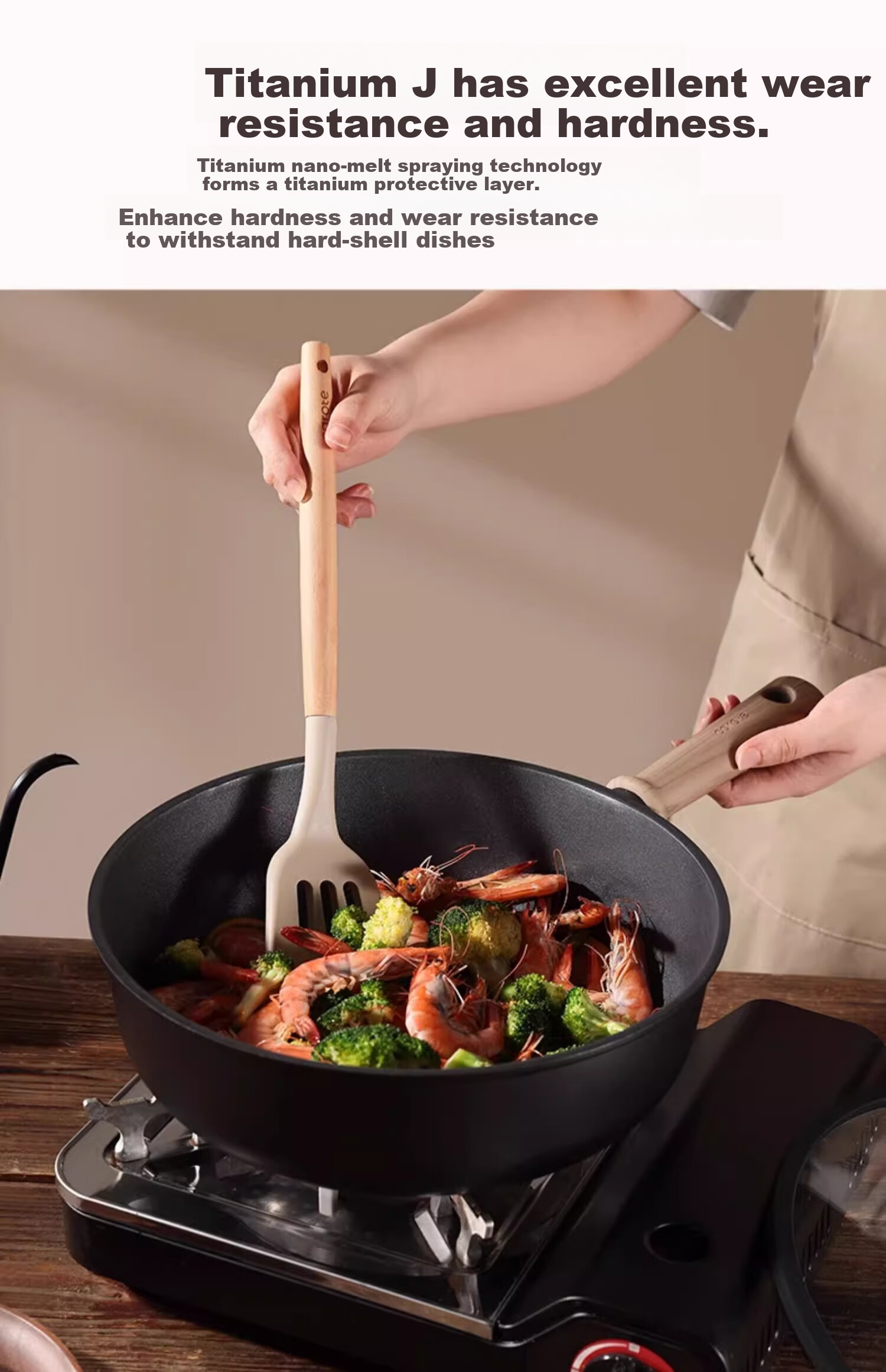 CaROTE Non-Stick Wok for Home Cooking, Suitable for Induction And Gas Stoves, Titanium Pan, Lightweight Non-Stick Flat Bottom Pan, 28cm 8