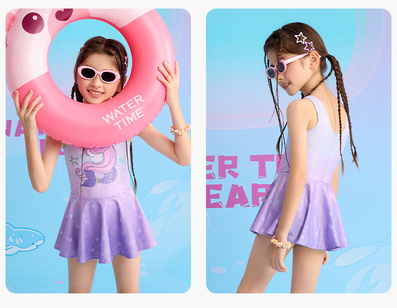 WATERTIME / Shuichuan Girls' Swimsuit 2025 New Kids' One-Piece Princess Skirt Swimwear UV Protection for Spa and Large Children 13