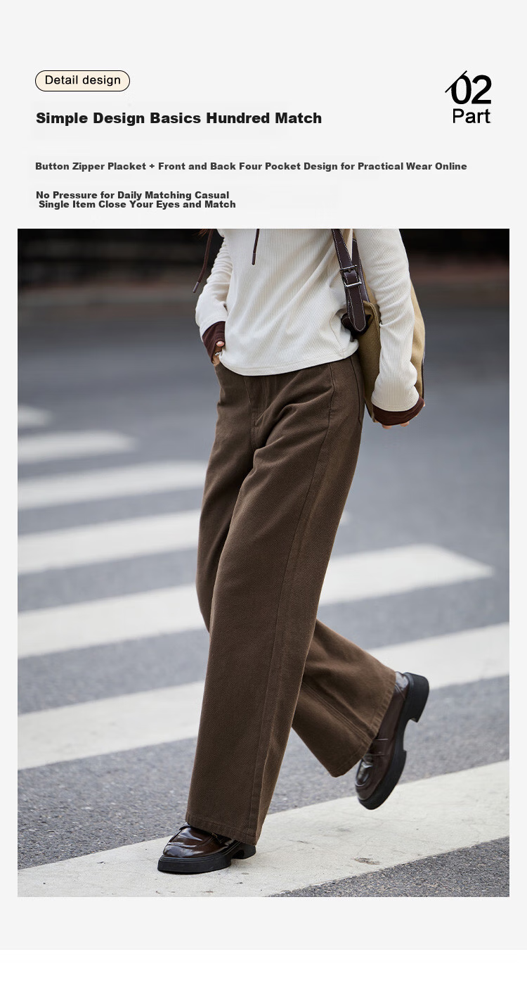 Dme [Retro Coffee Long Pants] Winter Versatile Retro Casual Light Version Jeans for Wome 7
