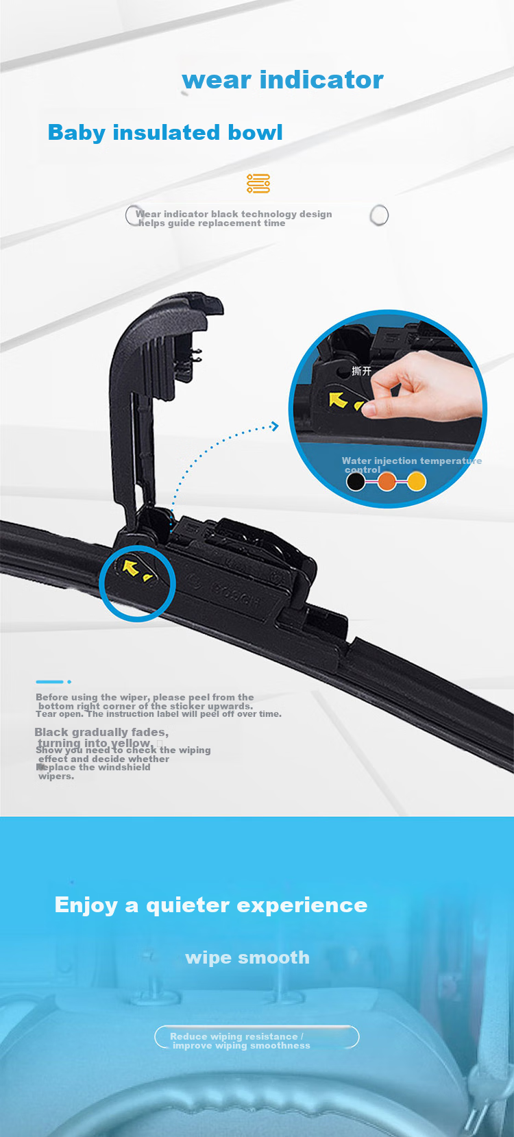 BOSCH Wind Wing U Wiper Blade 22/22, Compatible with SAIC Maxus V80/Meng Jin F150/Yufeng Tu Yao/Qichen E30 8