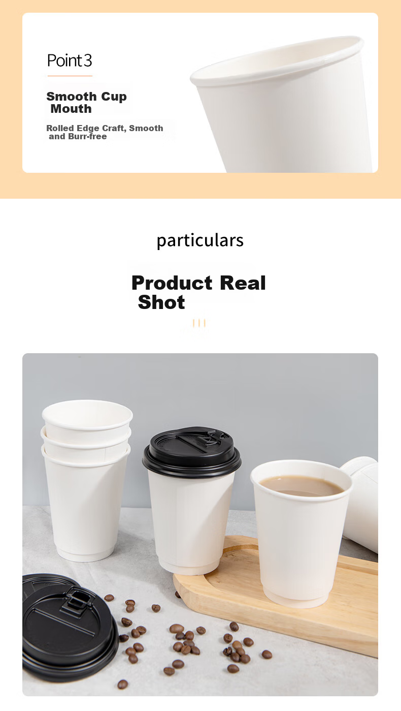 Fangcaodi Disposable Paper Cups, 400ml*50 Pieces, Double-Layer Hollow Insulated Coffee Cups, Thickened Water Cups, Soy Milk And Milk Tea Cups with Lids 7