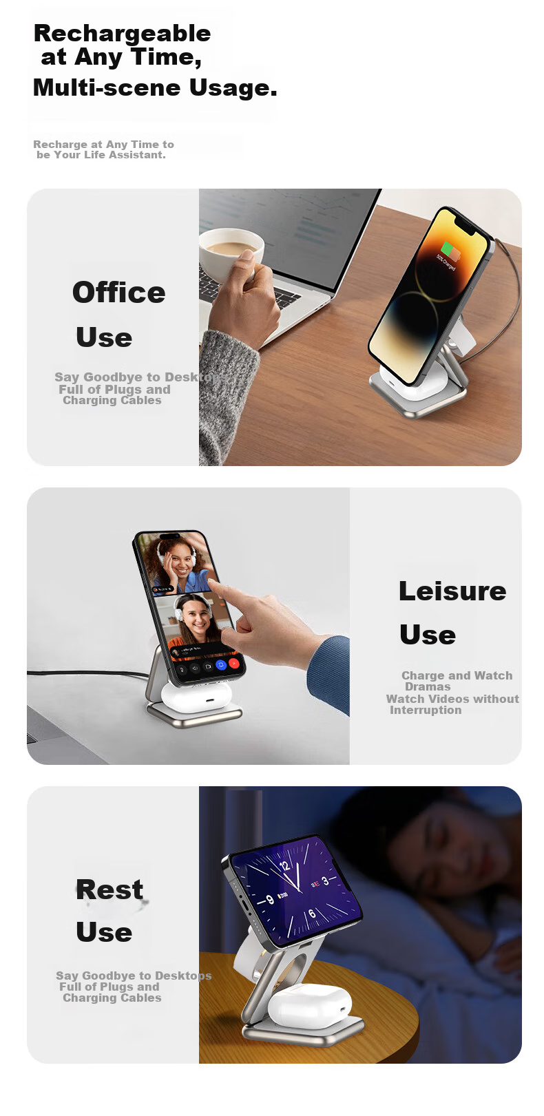 Jingshan Foldable Three-In Wireless Charger, 15W MagSafe Magnetic Stand, Portable Travel, for Apple IPhone, Earphones, IWatch, AirPods, Fast Charging Statio 6