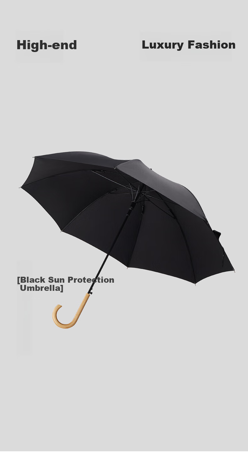 Obsu Dual-Purpose 8-Rib Bamboo Composite Water-Resistant Umbrella with Nano Coating And Long Handle, Black, Semi-Automatic 12