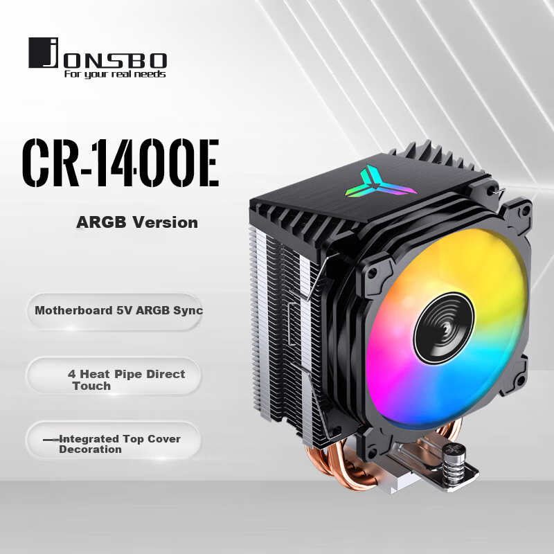 JONSBO CR-1400E ARGB Version Tower CPU Cooler (Motherboard 5V ARGB Sync/4 Heat Pipes/PWM Fan/Multi-Platform/Thermal Paste Included)