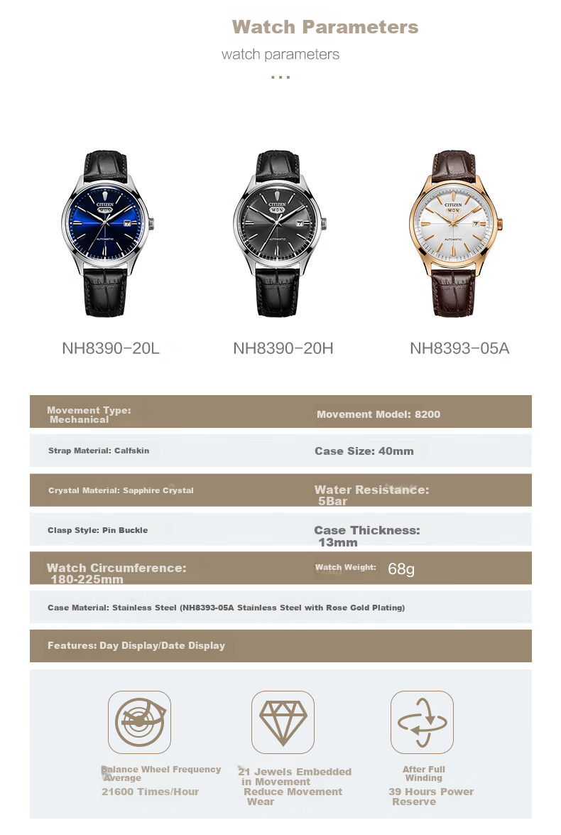 CITIZEN Watch for Men, Japanese And Korean Style, ME Color Series Automatic Mechanical Leather Strap, Student Gift for Boyfriend, NJ0173-18X 6
