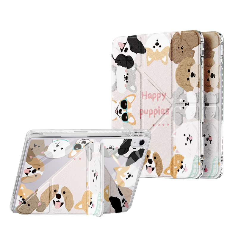Qiaojiejie IPad Air 7/6/5 Case for 11-Inch 2025 Models with M3/M2 Chip, Universal with Pencil Holder, Anti-Bend Cartoon Y-Shaped Tri-Fold Desig
