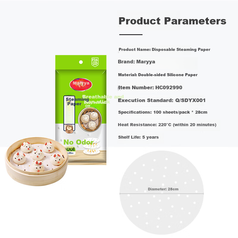MARYYA Steamer Paper, 28CM*100 Sheets, Disposable Food-Grade Steamer Liners, Paper for Buns And Mantou