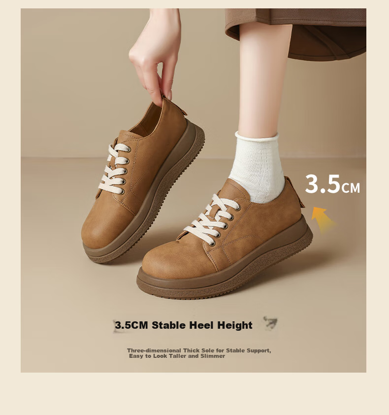 ZHR Bokeng Women's Shoes, Spring And Autumn Modern Elegant Retro Leather Shoes, Thick-Soled Versatile Loafers, Casual Shoes JF131, Apricot Color, Size 36 4