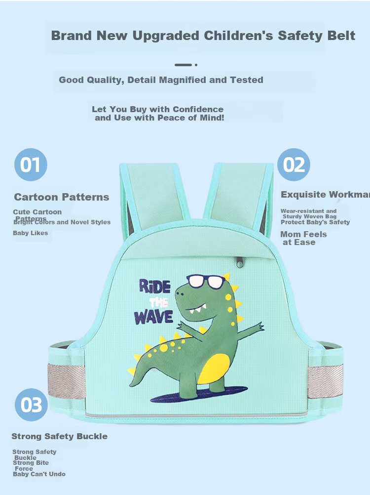 9I9 Children's Electric Vehicle Safety Belt, Baby Safety Strap, Backpack Front And Rear Seat Anti-Fall Reflective Strip with Storage Bag A72 10