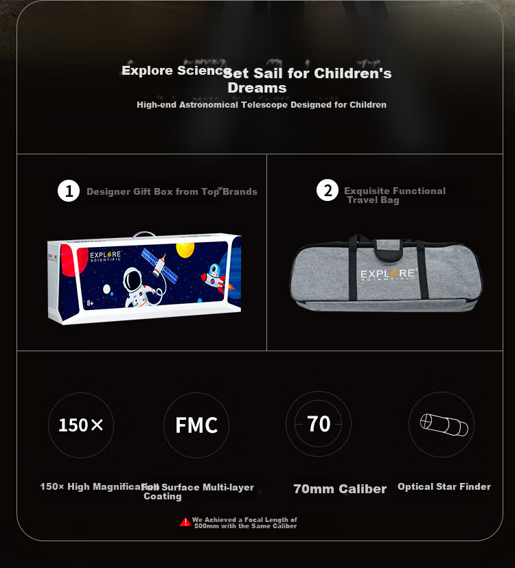 EXPLORE SCIENTIFIC Astronomical Telescope, High Magnification, High Definition, Professional Entry-Level, Boys' Stargazing, Elementary School Children's Day Gift 2