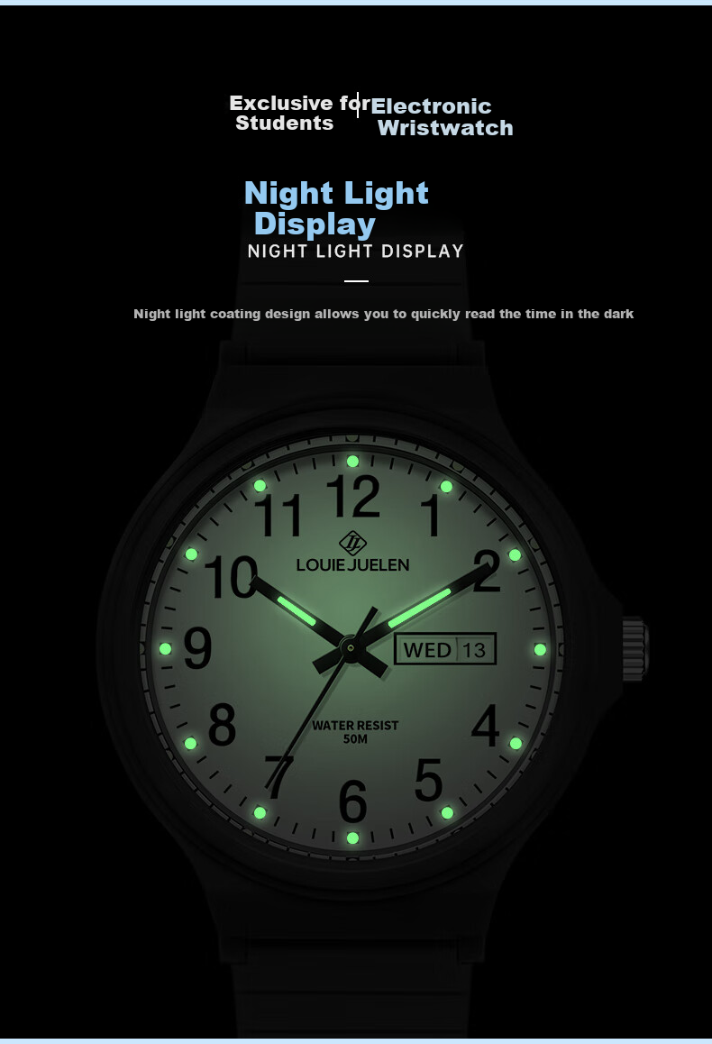 LOUIE JUELEN Student Exam Watch for Middle And High School Students, Quiet Mechanical Waterproof Quartz Watch for Teenage Girls And Boys 7