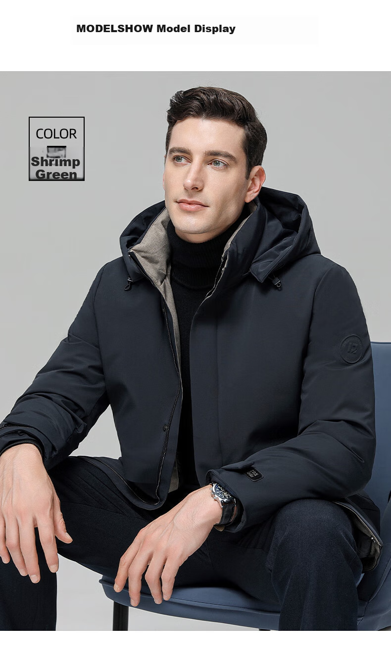 YAYA Men's Goose down Jacket, Thickened Mid-Length Style, Winter Warmth, for Young And Middle-Aged, Detachable Hooded down Coat, 25779AB 9