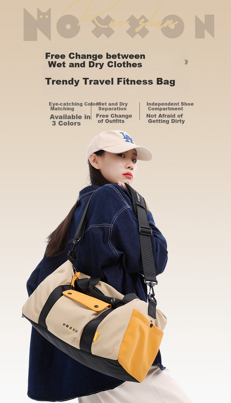 NOXXON Dry-Wet Separation Sports Fitness Bag for Women, Short-Trip Travel Bag, Casual Crossbody Large Capacity Swimming Yoga Bag 1