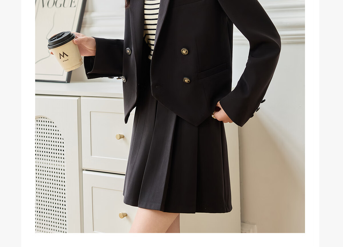PinCai Women's Black Short Blazer Suit Jacket Casual Long Sleeve Shoulder-Padded Professional Workwear P51U001 12