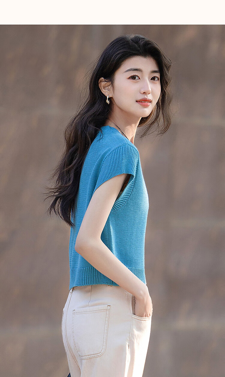 Dme [Selected Bamboo Fiber] Summer Elegant Round Neck Sleeveless Sweater, Short Elastic Slim-Fit Knitted Top for Wome 15