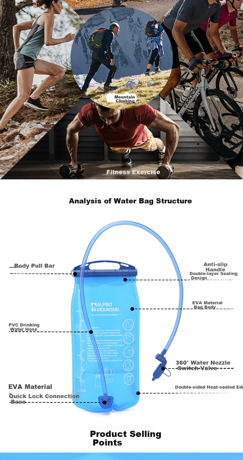 ALPINT MOUNTAIN Ermont 2L Outdoor Hydration Bladder, Portable for Off-Road Cycling, Hiking, Running, Sports Water Reservoir Bag 1