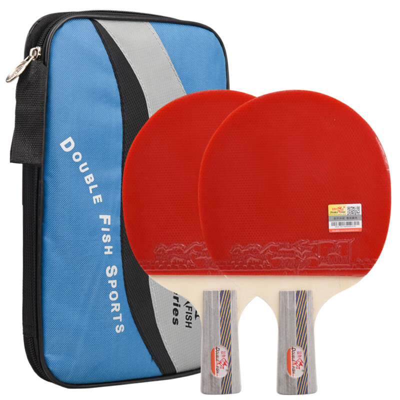 DOUBLE FISH Table Tennis Racket Double Pair Set Straight Handle Penhold Grip 4D Four-Star Soldier Table Tennis Racket 2 Pieces with 6 Balls Included