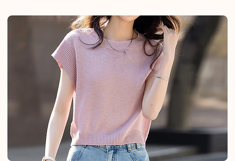 Dme [Selected Bamboo Fiber] Summer Elegant Round Neck Sleeveless Sweater, Short Elastic Slim-Fit Knitted Top for Wome 4