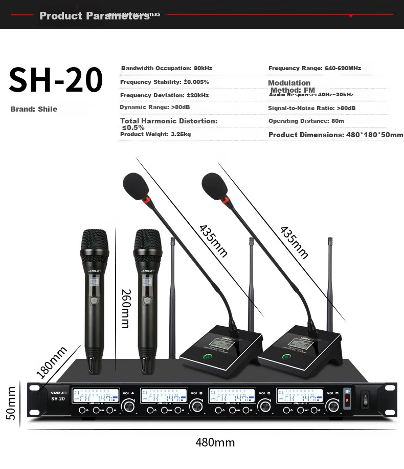 SHILE SH-20 Adjustable Frequency Version Wireless Microphone System with Four Gooseneck Handheld Microphones And Optional UHF Conference Microphones, Two Handheld And Two Gooseneck Microphones 2
