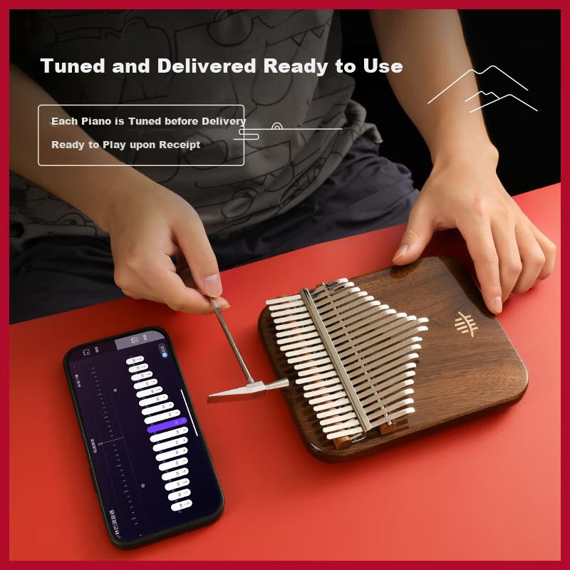 Калимба (Thumb Piano) Hluru, 17-клавишная, с нижним отверстием, из цельного массива дерева, материал - орех