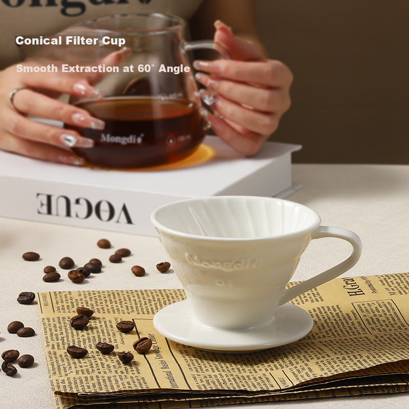 Mongdio Pour-Over Ceramic Filter Cup, V60 Drip Coffee Filter, No. 01 Red