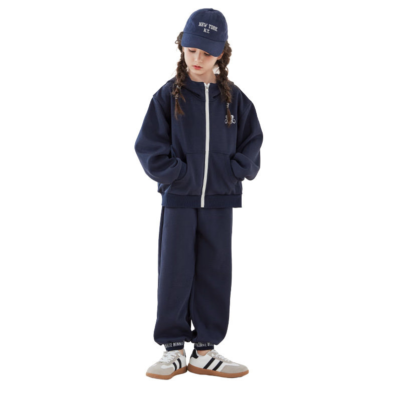 Disney Girls' Spring And Autumn Outfit Set, Children's Sports Sweatshirt And Pants, Stylish Jacket for Older Kids, 3DT004 Navy Blue, Size 130