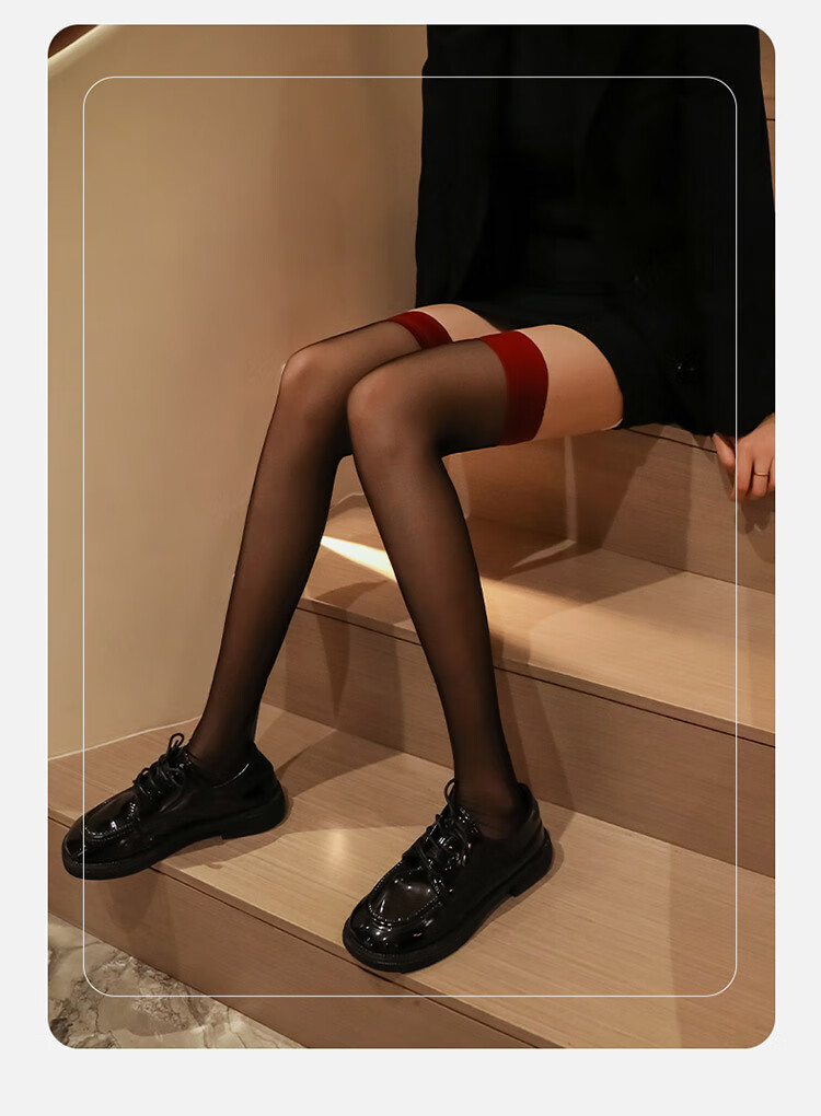 LangSha Red-Edged Black Stockings, Sexy Over-Knee Socks for Women, Ultra-Thin Summer Contrasting Color Half-Length Pure Desire Thigh-High Stockings, Red Edge 2 Pairs 11
