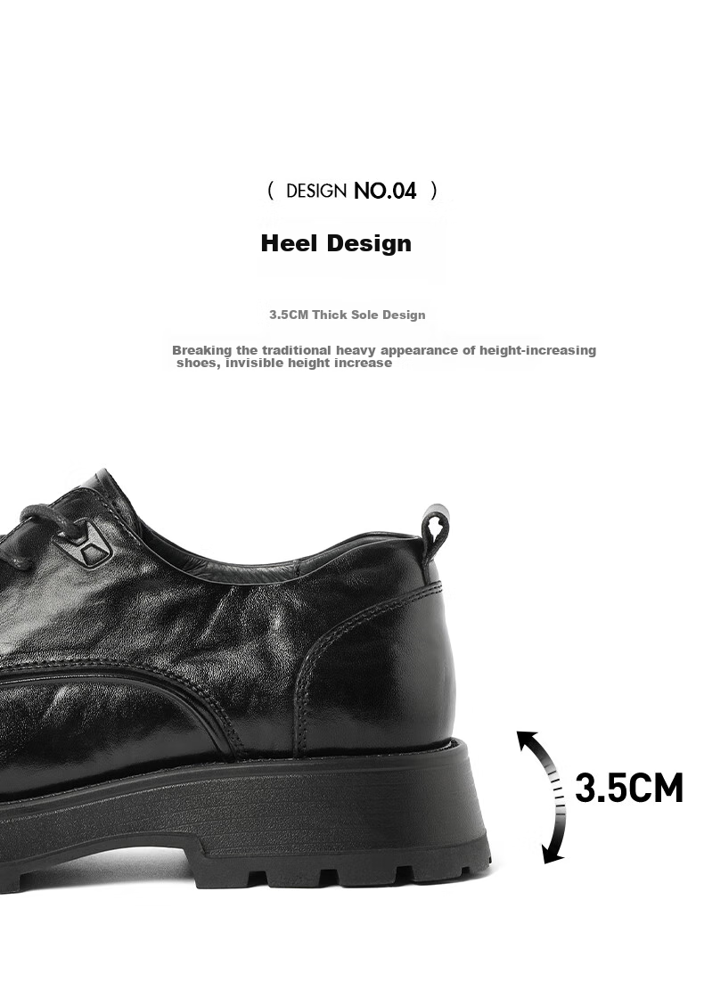 Belle Pleated Business Leather Shoes, Thick-Soled Heightening Derby Shoes, Men's Formal Genuine Leather Shoes A1422AM4, Brown-Single Lining, Size 38 8