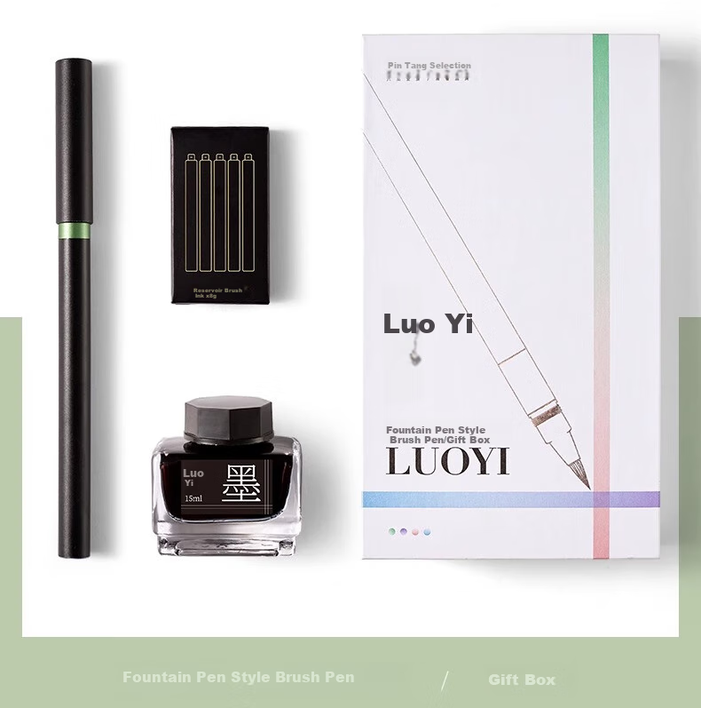 Liupintang [Mid-Autumn Festival Gift] Fountain Pen-Style Calligraphy Brush Professional Wolf Hair Soft Brush Small Regular Script Brush for Beginners Running Script Water-Style Practice Set Scientific Calligraphy Brush Ink Cartridge 4
