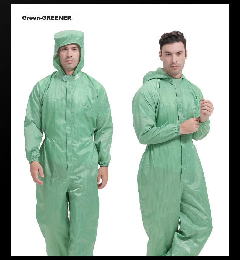 WK Cleanroom Suit, Dust-Proof Suit, Anti-Static Workwear, Clean Room Garment, Striped Hooded Three-Piece Suit, White, XL, Customizable 13