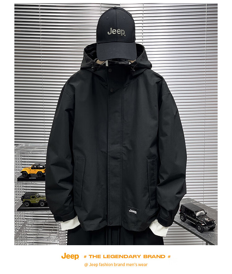 JEEP Men's Jacket, Spring And Autumn Casual Loose Windbreaker Workwear Clothing, Black Padded, 2XL 5