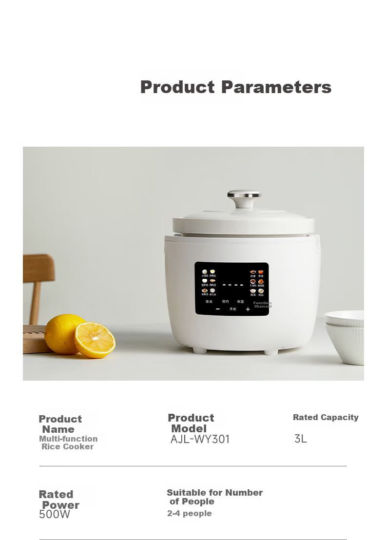 Ankale Micro-Pressure Rice Cooker 3L, All-White Ceramic Inner Pot, Non-Stick Easy-To, Household Small 2-5 People Multifunctional Pressure Cooker Electric Sand Pot Electric Stew Pot 11