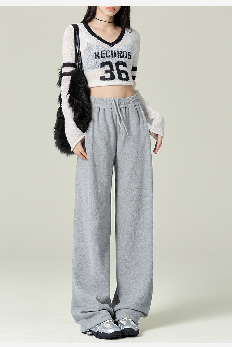 Yipintiancheng 2025 Autumn Straight-Leg Wide-Leg Casual Pants, Women's Knitted Sweatpants, High-End Loose-Fitting Slimming Joggers 5