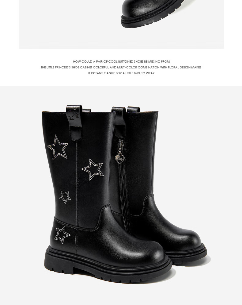 Barbie Girls' Autumn Winter Single-Lined Tall Leather Boots Warm Fashion High Tube Versatile DA6587 Black Size 36 3