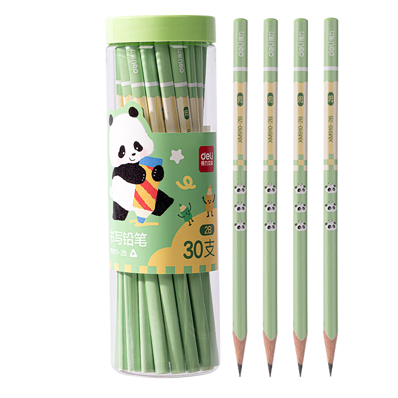Deli Panda Triangular Writing Pencil 30pcs 2B Natural Wood Student Exam Sketch Drawing Writing Practice XM911-2B School Stationery