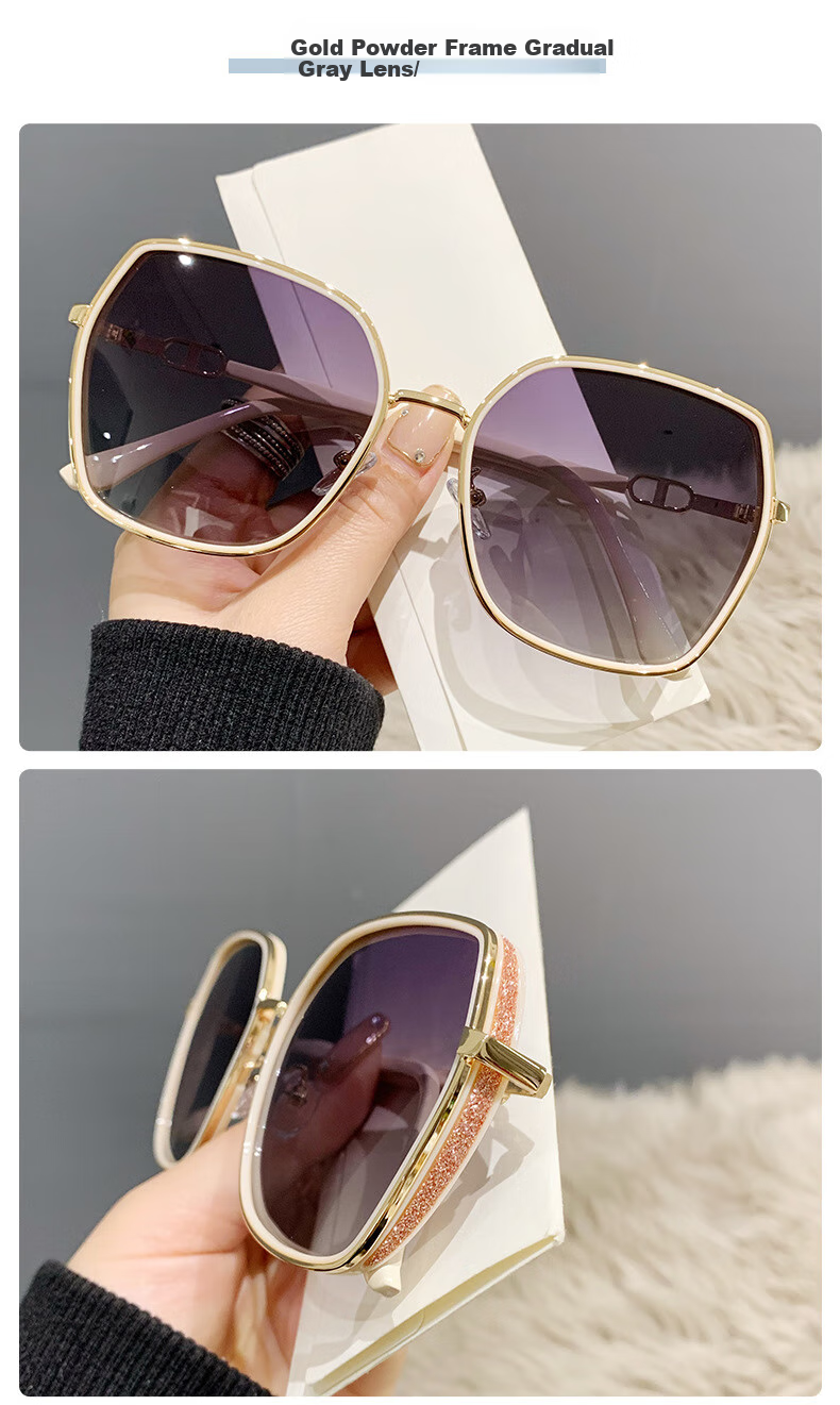Angelamiao Women's Fashion Street Photography Trendy Starry Glitter Polarized Sunglasses, Sun Protection Outdoor Travel Glasses, Gold Frame 13