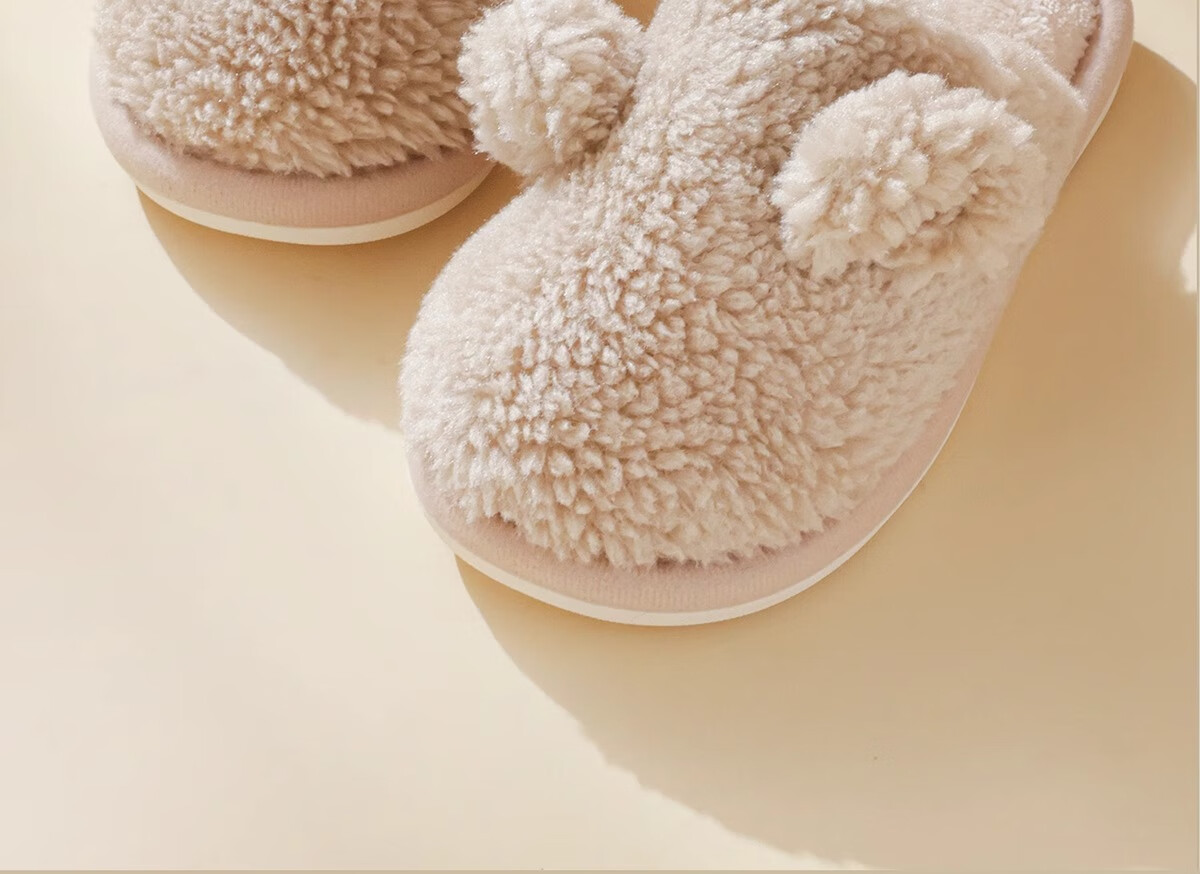 Banbi Children's Slippers, Autumn And Winter Warm Indoor Non-Slip Plush Cotton Shoes for Boys And Girls, Light Khaki, Size 33-34 23