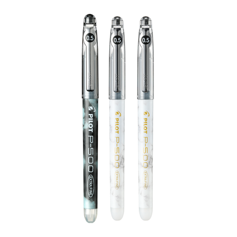 PILOT P500 Black Gel Pen, Signature Pen, Ink Pen, 0.5mm Straight Liquid Rollerball Pen, Stationery Set, Office Supplies, Exam Pen, Stylish Design (2 White 1 Black), Pack of 3