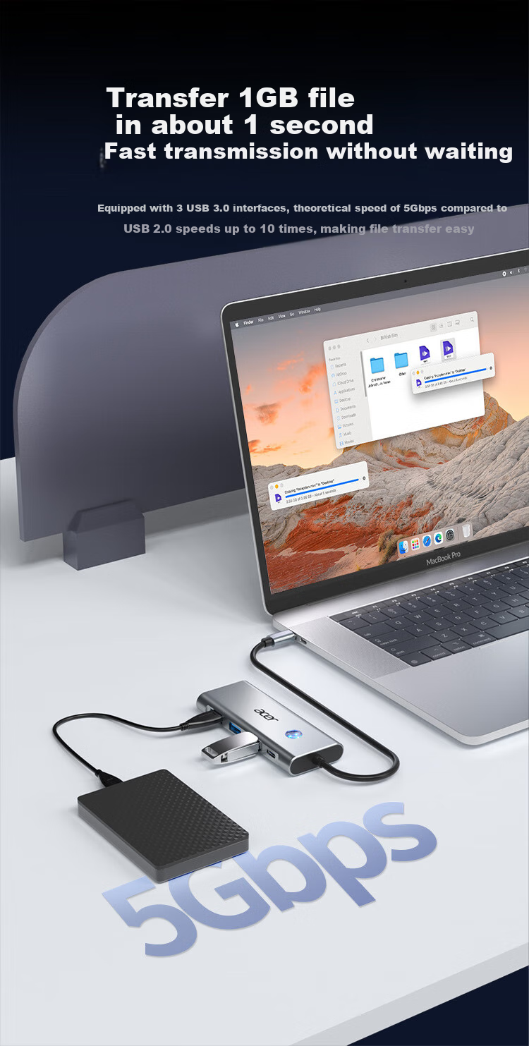Acer Type-C 7-In Expansion Dock USB3.0 Hub HDMI 60Hz Compatible with MacBook, Huawei Laptops And Tablets Converter with Card Reader Adapter 7
