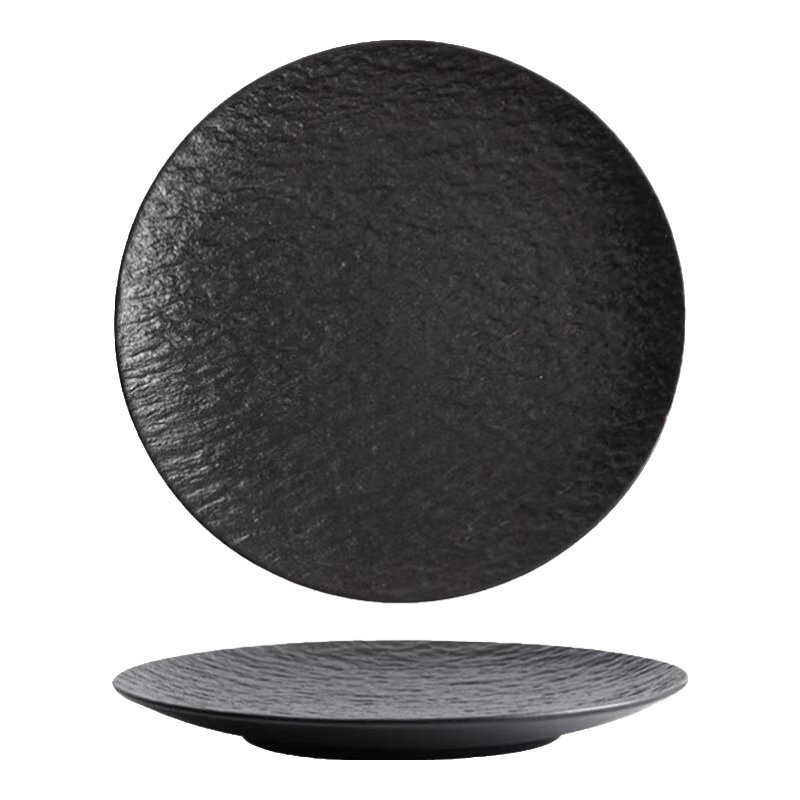 Chuanqi Ceramic Dinner Plate, Japanese-Style Western Plate, Large Flat Dish for Beef And Fruit, Dishwasher Safe, 10 Inches, Premium Black