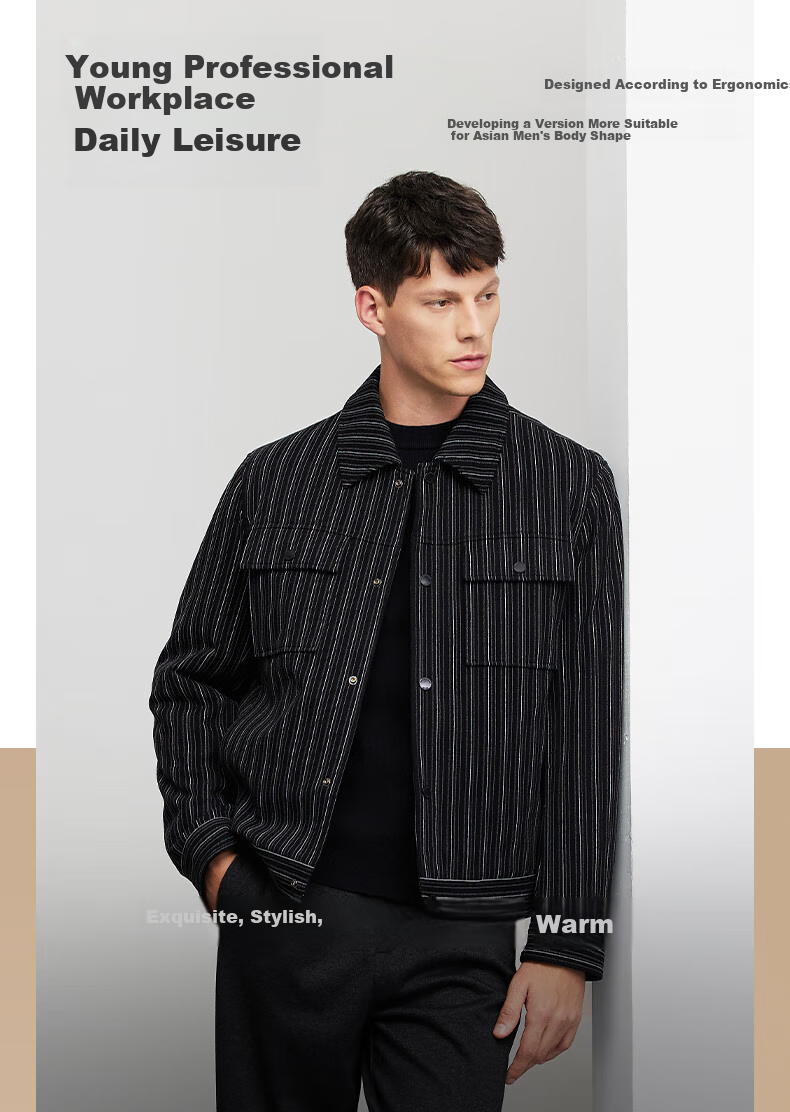 DANCING WOLVES [90% Duck Down] Autumn And Winter Windproof Warm Striped Workwear Jacket for Men, Style 001 Black, Size 190 2